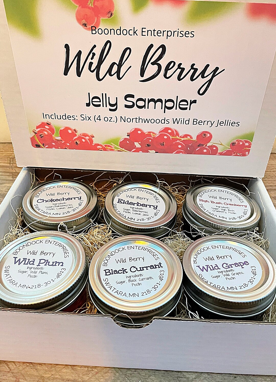 Wild Crafted Jelly Gift Box Six 4 Oz Jars of Assorted Wild Berry