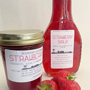 Fresh Strawberry Jam and Strawberry Syrup - Breakfast Pancake Syrup Using Whole Berries - Farm to Table Foods from Boondock Enterprises Farm