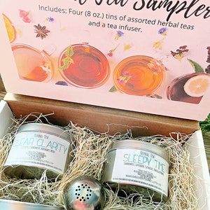 Herbal Tea Sampler Box - Your Choice of 4 Herb Tea Blends with Tea Infuser - Choose from 15 Flavors - Tea Lover's Gift Set