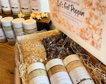 Gourmet Popcorn Seasoning Gift Set with Red and White Butterfly Popcorn Kernels - Customize with Your Choice of 3 Flavored Popcorn Mixes
