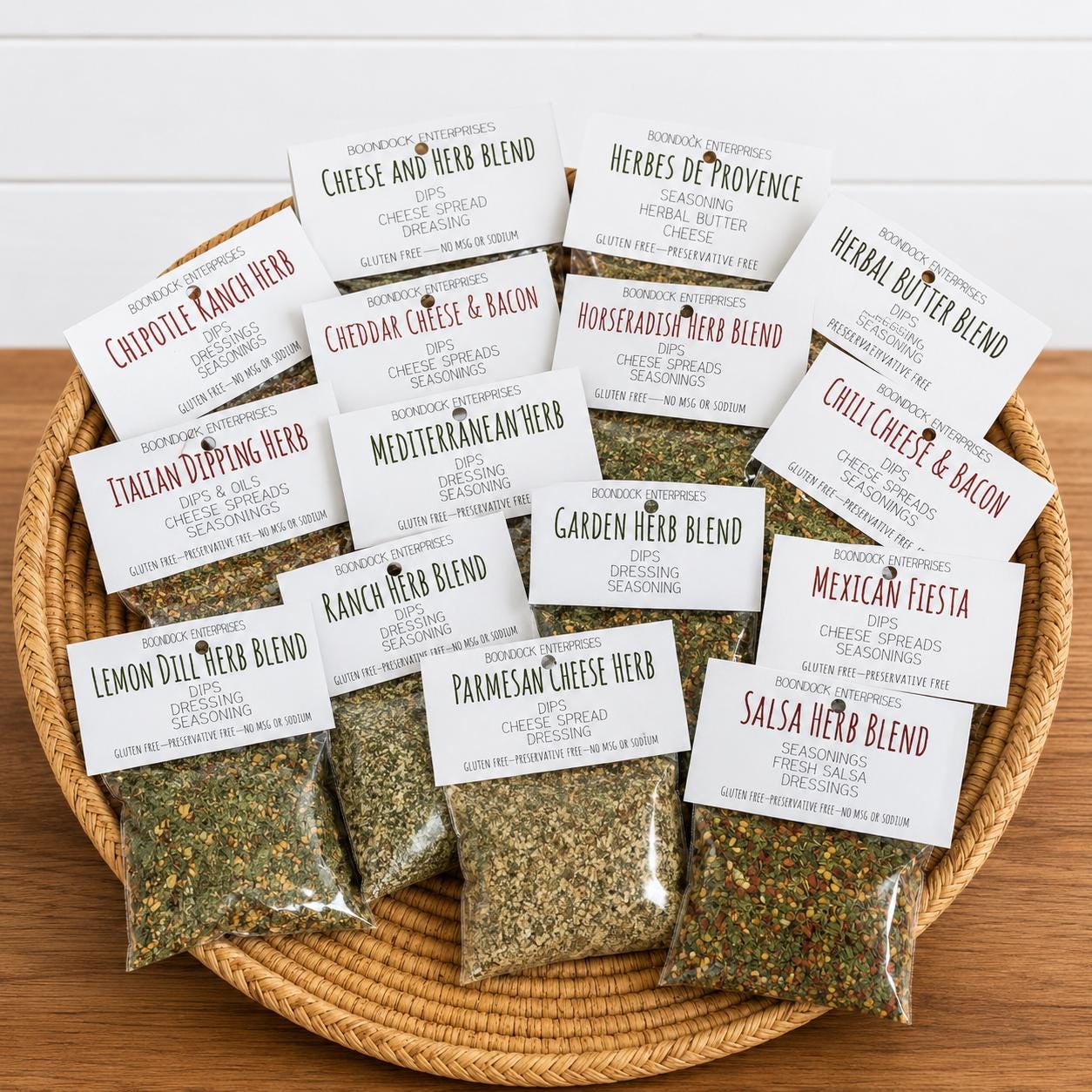 Handcrafted Dried Herb Dip Mixes - No MSG, Gluten Free - 15 Seasoning Blends - Flavorful Party Vegetable Dip Mix - By Boondock Enterprises