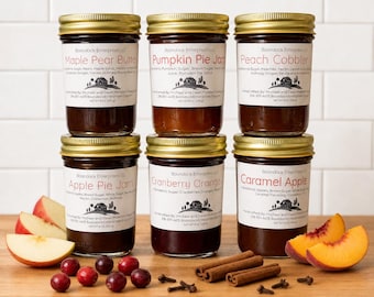 Autumn Flavored Jams - Choose 1, 3 or 6 Fall Flavors - Apple Pie, Caramel Apple, Cranberry Orange, Maple Pear, Peach Cobbler, Pumpkin Pie