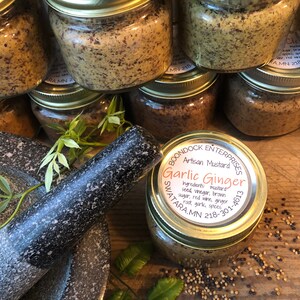 Garlic Ginger Artisan Mustard - Gourmet Coarse Ground Condiment for Charcuterie Board
