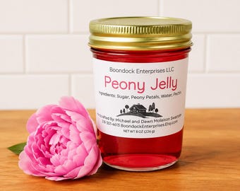 Peony Jelly | Handcrafted Floral Jelly from Fresh Peony Blossoms | Unique Gourmet Preserve | Farm Made Gift | 8 oz. Jar