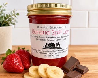 Banana Split Jam - Strawberry Banana Chocolate Jam - Gourmet Fruit Preserve