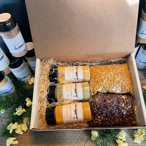 Gourmet Popcorn Seasoning Gift Set with Red and White Butterfly Popcorn Kernels - Your Choice of 3 Popcorn Seasonings