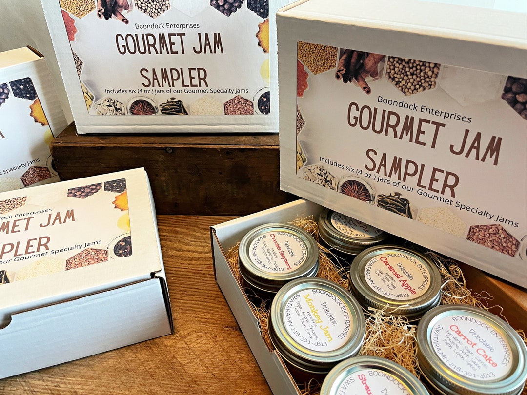 Gourmet Jam Sampler Box Six 4oz. Jars of Assorted Unique Gourmet Jams