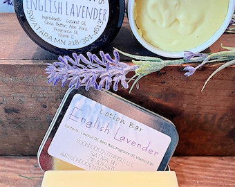 Lavender Moisturizing Cream plus Solid Lotion Bar - All Natural Body and Facial Hydrating Moisturizer - Suitable for All Skin Types