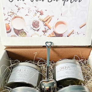 Chai Tea Sampler Gift Box - Includes 4 Flavors of Chai Tea -  Original, Vanilla, Chocolate, Pumpkin Pie Spice Flavors - Indian Chai Blends