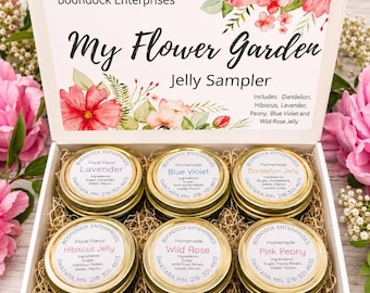 Flower Garden Jelly Sampler – Six 4 oz. Jars - Floral Jams Gift Set - Tea Party Favor - Garden Lover Food Gift