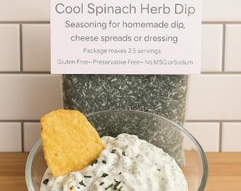 Cool Spinach Herb Dip Mix - Gluten Free - No MSG or Sodium - Party Vegetable or Chip Dried Herbal Seasoning Blend