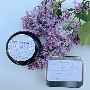 Garden Lilac Moisturizing Cream plus Solid Lotion Bar - All Natural Hydrating Body and Facial Lotion - Suitable for all Skin Types