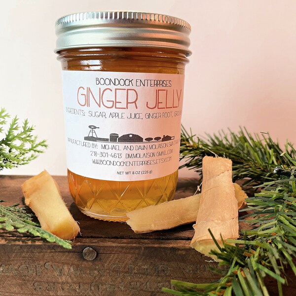 Ginger Jelly - Unique Artisan Jelly for Charcuterie Board - All Natural Homemade Savory Jelly - Farm to Table Gift from Boondock Enterprises
