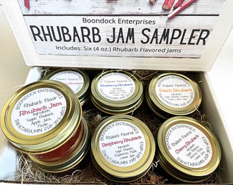 Rhubarb Jam Sampler Box - Six Assorted Rhubarb Jam Flavors - Perfect Gift for Rhubarb Lovers - 4 oz. Jars