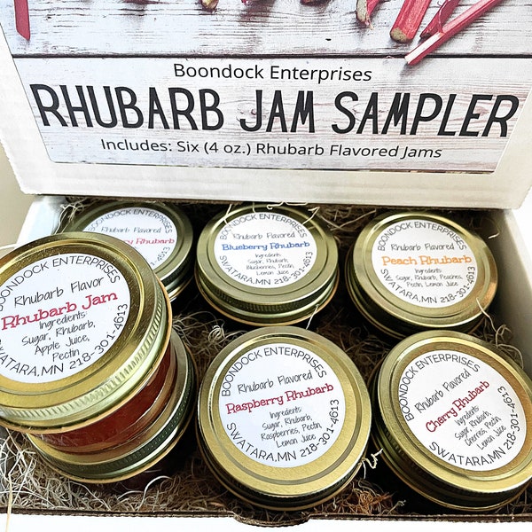 Rhubarb Jam Sampler Box - Six Assorted Rhubarb Jam Flavors - Perfect Gift for Rhubarb Lovers - 4 oz. Jars