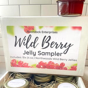 Wild Crafted Jelly Gift Box - Six (4 oz) Jars of Assorted Wild Berry Flavors in a Sampler Box