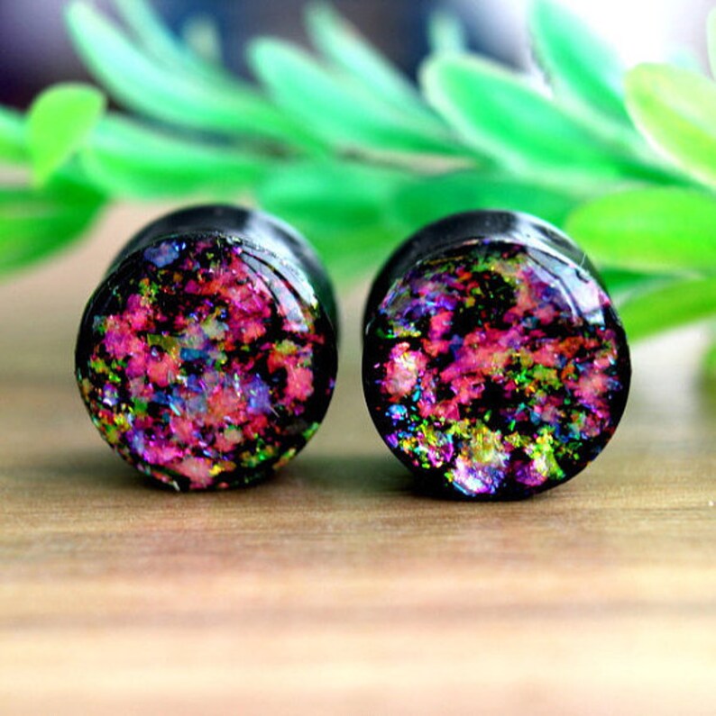 Black opal imitation resin plugs man woman unusual ear tunnels Etsy