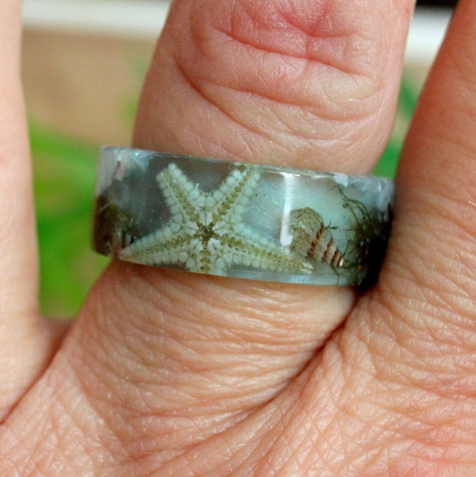 Blue ocean resin ring starfish ring underwater resin ring | Etsy