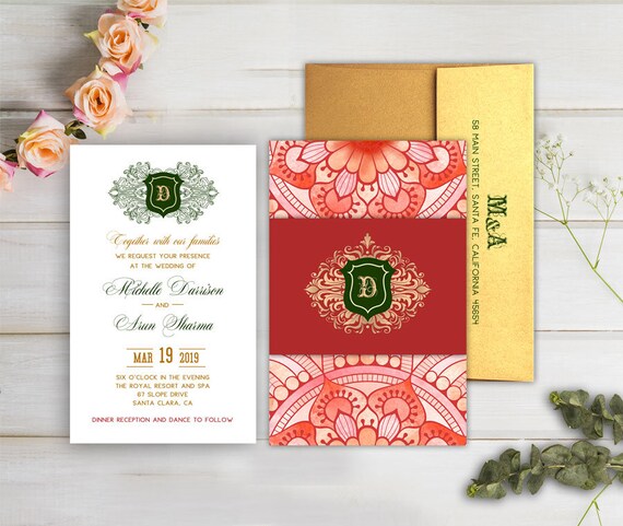 The Rini Monogram Collection Indian Wedding Invitation Etsy
