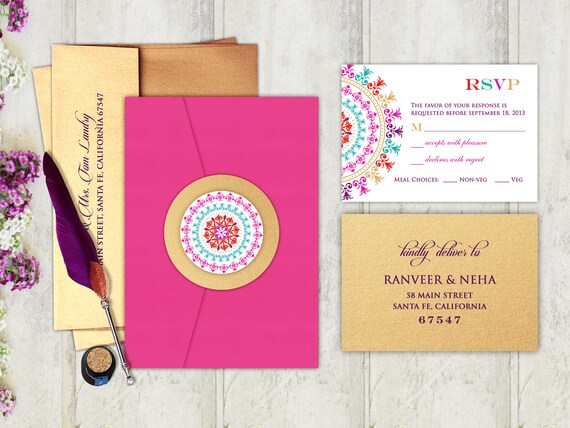 Jaiselmer Motif Indian Wedding Invitation Etsy