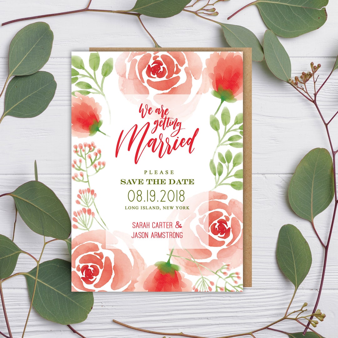 Painted Roses Printable Save the Date Template Customized - Etsy
