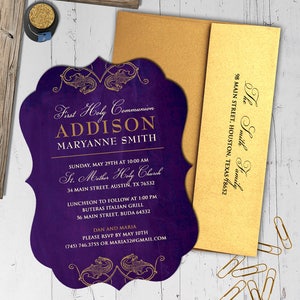 PRINTED - Parisian Frame Vintage Communion Invitations - A royal motif with a luxurious feel
