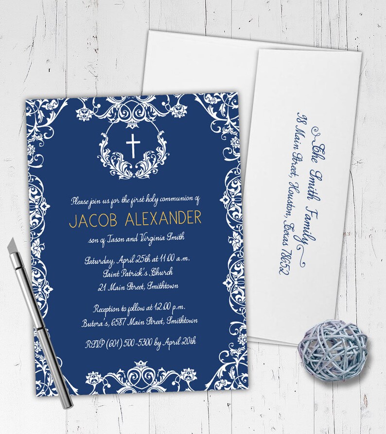 Grand Damask Communion Invitations First Holy Communion Etsy