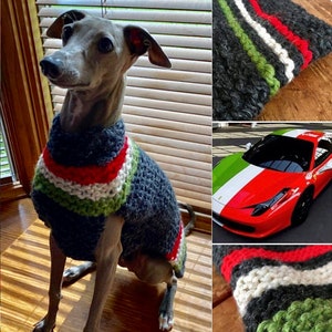 Ferrari colors CUSTOM dog sweater Ferrari Italian stripe red white green dog coat italian greyhound whippet pug yorkie beagle boxer pit bull