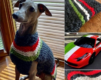 Ferrari colors CUSTOM dog sweater Ferrari Italian stripe red white green dog coat italian greyhound whippet pug yorkie beagle boxer pit bull