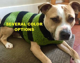 black stripe custom bumble bee dog sweater color options hand knit extra warm winter coat dogs big chested dog clothing pitty boxer sweater