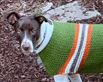 Irish green orange dog sweater Irish pride cozy fun made to order dog clothes iggy whippet greyhound pug beagle pitty doberman Great Dane