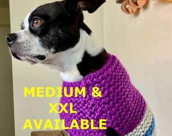 Purple pink dog sweater 2 SIZES  bulky soft yarn EZ  to put on and take off ship today whippet coat galgo sweater corgi jumper  hound coat