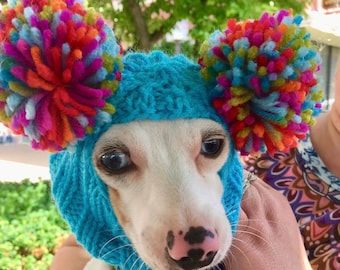 Dog hat, big pom pom, dog accessories, dog snood, knitted dog hat, dog beanie, dog mom, dog lover gift, I love my dog, chi hat, yorkie hat