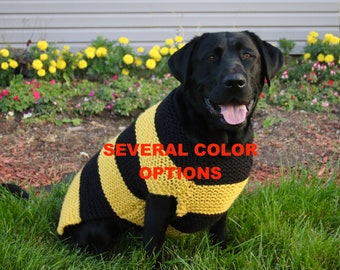 black stripe custom bumble bee dog sweater color options hand knit extra warm winter coat dogs big chested dog clothing pitty boxer sweater