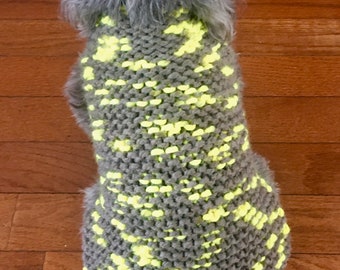 SM neon yellow cammo grey dog sweater sm iggy pullover boxer yorkiepoo jumper maltese clothing small dog sweater discontinued yarn