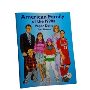 American Family of the 1990s - Tom Tierney paper dolls, 1990s fashion costume design, Gen X fashion, paper doll book, gift under 35