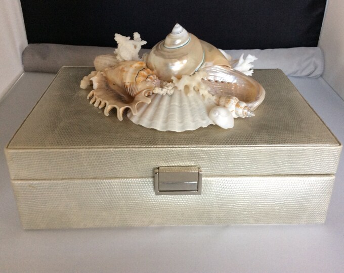 Spectacular Gold Leather Jewelry Box Embellished With Natural Colored