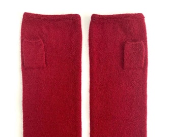 100% CASHMERE FINGERLESS GLOVES in Red, Practical Seamless Hand & Arm Warmers for  Women or Men