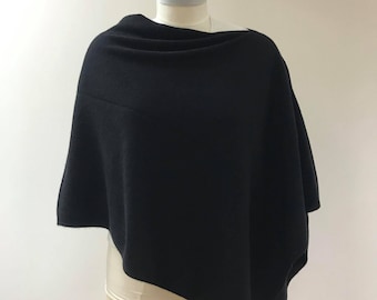 Black Luxurious Pure Cashmere Knitted Poncho. Feminine Cozy Handmade 100% Cashmere Scarf Neck Warmer