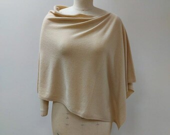 Sand Luxurious Pure Cashmere Knitted Poncho. Feminine Cozy Handmade 100% Cashmere Scarf Neck Warmer (17)
