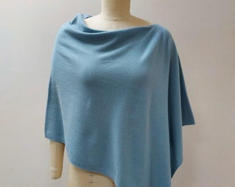 Tourmaline  Pure Cashmere Knitted Poncho. Feminine Cozy Handmade 100% Cashmere Scarf Neck Warmer (blue-7)