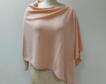 Peach Parfait Luxurious Pure Cashmere Knitted Poncho. Feminine Cozy Handmade 100% Cashmere Scarf Neck Warmer (pink-16)