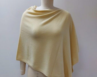 Straw Luxurious Pure Cashmere Knitted Poncho. Feminine Cozy Handmade 100% Cashmere Scarf Neck Warmer (yellow-15)
