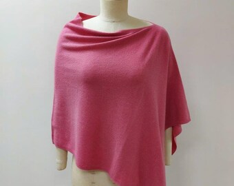 Desert Rose Luxurious Pure Cashmere Knitted Poncho. Feminine Cozy Handmade 100% Cashmere Scarf Neck Warmer (Pink-14)