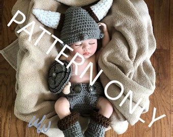 Pattern Only Crochet Baby Newborn Viking Horns Outfit