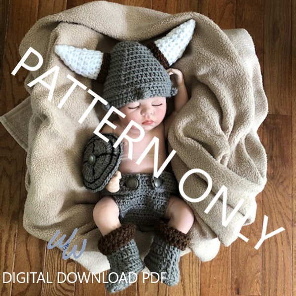 Pattern Only Crochet Baby Newborn Viking Horns Outfit