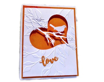 Handmade Dimensional Bird & Heart Card: Elegant Die Cut Design