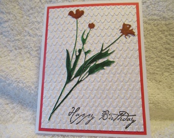 Handmade Red Poppies Birthday Card: Embossed Floral Design