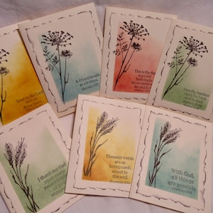 Tarjetas de felicitación inspiradoras, citas bíblicas, diseños originales, en blanco, hechos a mano estampados con fondos mezclados con tinta, sobres incluidos,