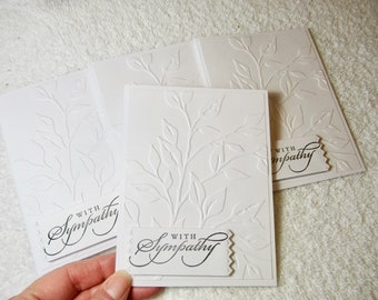 Set of 4 embossed sympathy cards, lovely leaf embossed design,  hand made with dimensional sentiment , blank or stamped sentiment